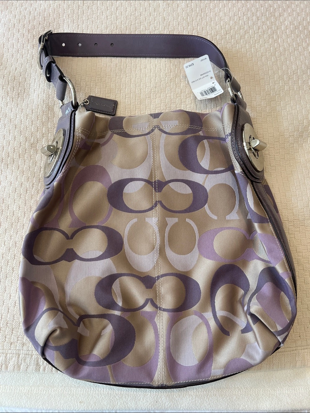 Coach Purple and Beige Signature Hobo Shoulder Bag